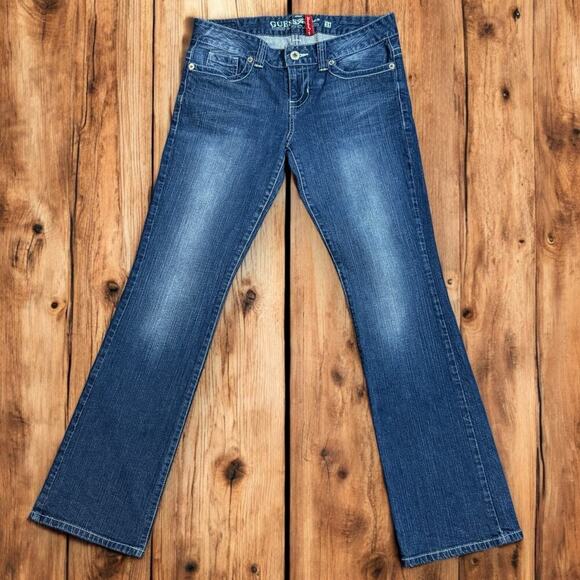 Guess Jeans Womens Blue Daredevil Boot Dark Wash Faded Stretch Size 31 REG - Picture 1 of 7